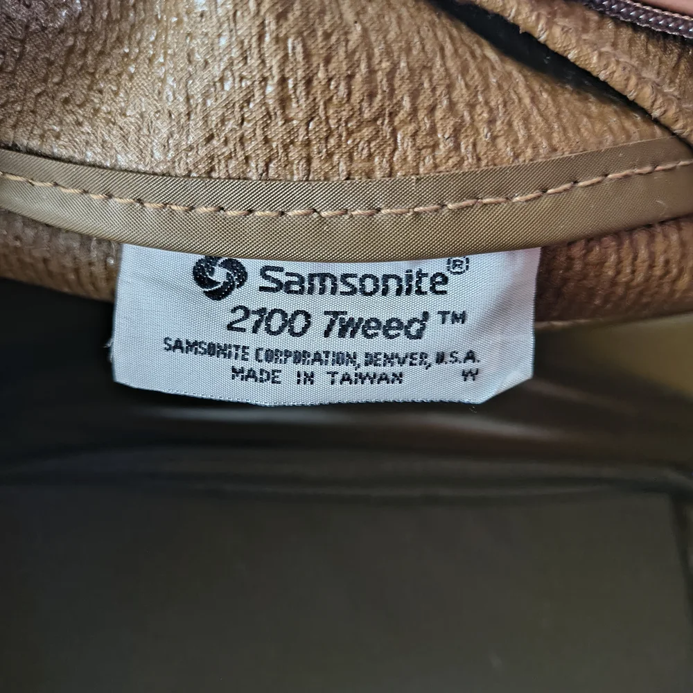 VTG Samsonite 2100 Tweed Brown Woven Travel Bag Luggage Tote Vacation Carry On